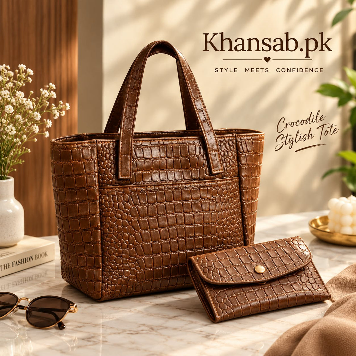 CROCO TOTE BAG 2PC